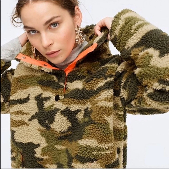 J.Crew Snap Collar Sherpa Fleece Camo Pullover Jacket Size Small - Picture 2 of 11